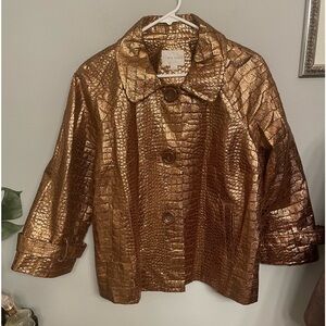 ERIN LONDON Metallic Gold Croc Print Jacket size L